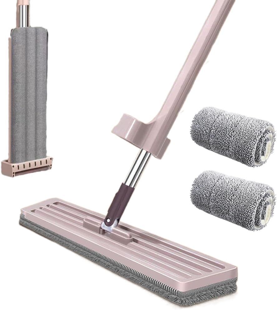 Lazy Person's Self-Washing 360 Rotatable Adjustable Hands-Free Flat Floor Mop - Wet & Dry Self Wringing Microfiber Mop (With 2 Cloth, 38*12CM)