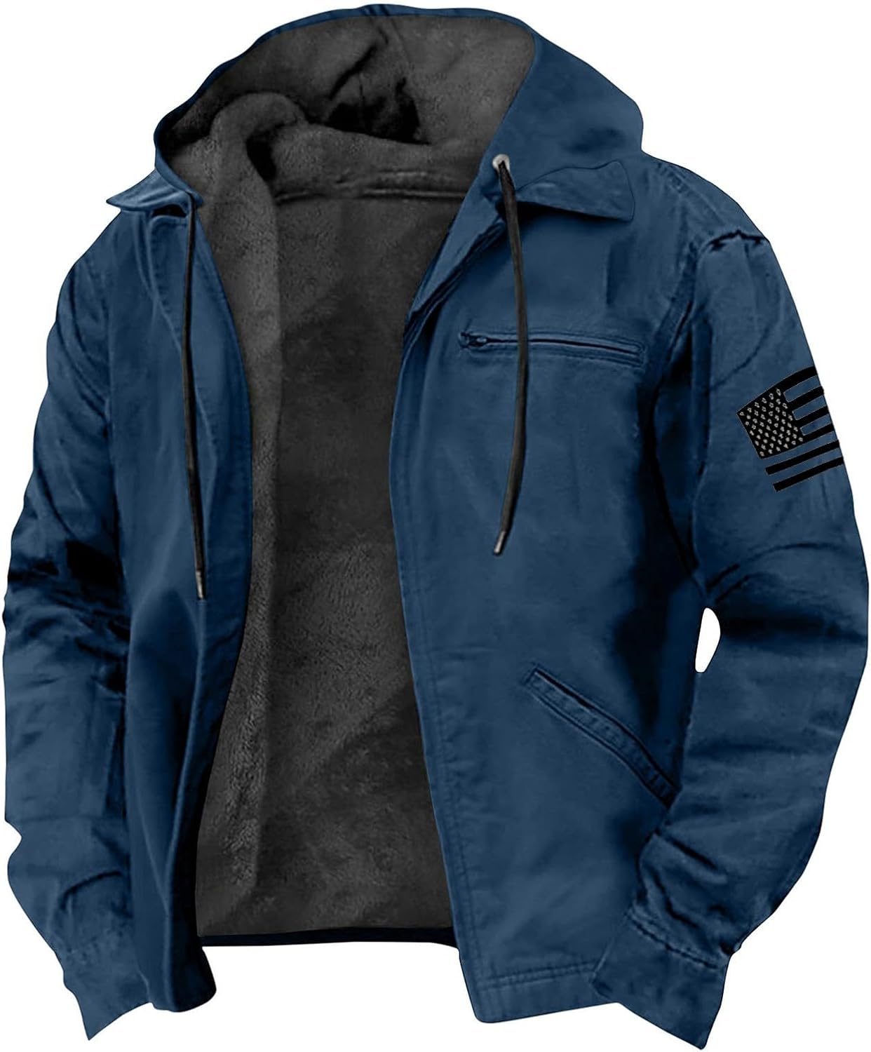 Men’S Fleece-Lined Zip Up Jackets,American Flag Print Thick Hooded Jacket Winter Athletic Coat Patriotic, S-8XL