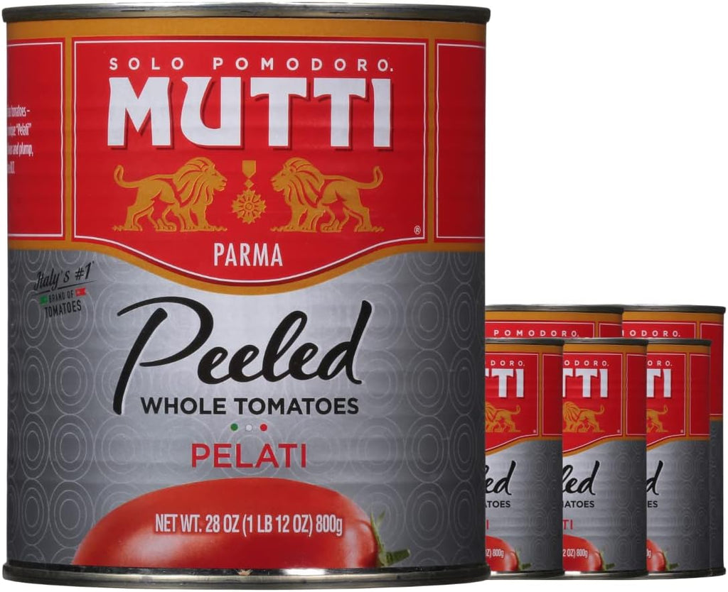 Mutti Whole Peeled Tomatoes (Pelati), 28 oz. | 6 Pack | Italy’s #1 Brand of Tomatoes | Fresh Taste for Cooking | Canned Tomatoes | Vegan Friendly & Gluten Free | No Additives or Preservatives