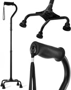 HONEYBULL Walking Quad Cane for Men & Women - Adjustable, Lightweight Quad Cane with Large 4 Pronged Base for Extra Balance & Stability; Walking Canes for Seniors, Walking Sticks (Black)