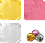 300 Pieces 7.8” Square Foil Candy Wrappers, Chocolate Foil Wrappers for Food DIY Candies Wrapping Packing Gifts (Gold, Silver, Pink)