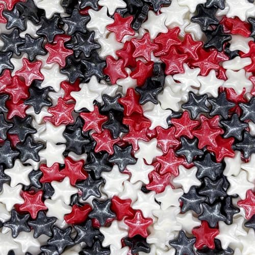 Dynastang 10mm Red & Black & White Stars Sprinkles Edible Stars Cake Decorating Stars Cake Decorations Cupcake Toppers Cookie Decorating Perfect for Cakes, Cupcakes, Desserts Toppings 3OZ
