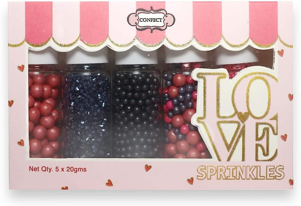 Confect Red Carpet Night Sprinkles Mix Pack of 5 – Red, Black, Pink Dragees & Navy Blue Sparkling Sugar | Edible Cake & Cupcake Decorations for Parties, Baking, and Special Events | Vegan, Gluten-Free, Nut-Free, Soy-Free, Dairy-Free, Palm Oil-Free - 5 Oz