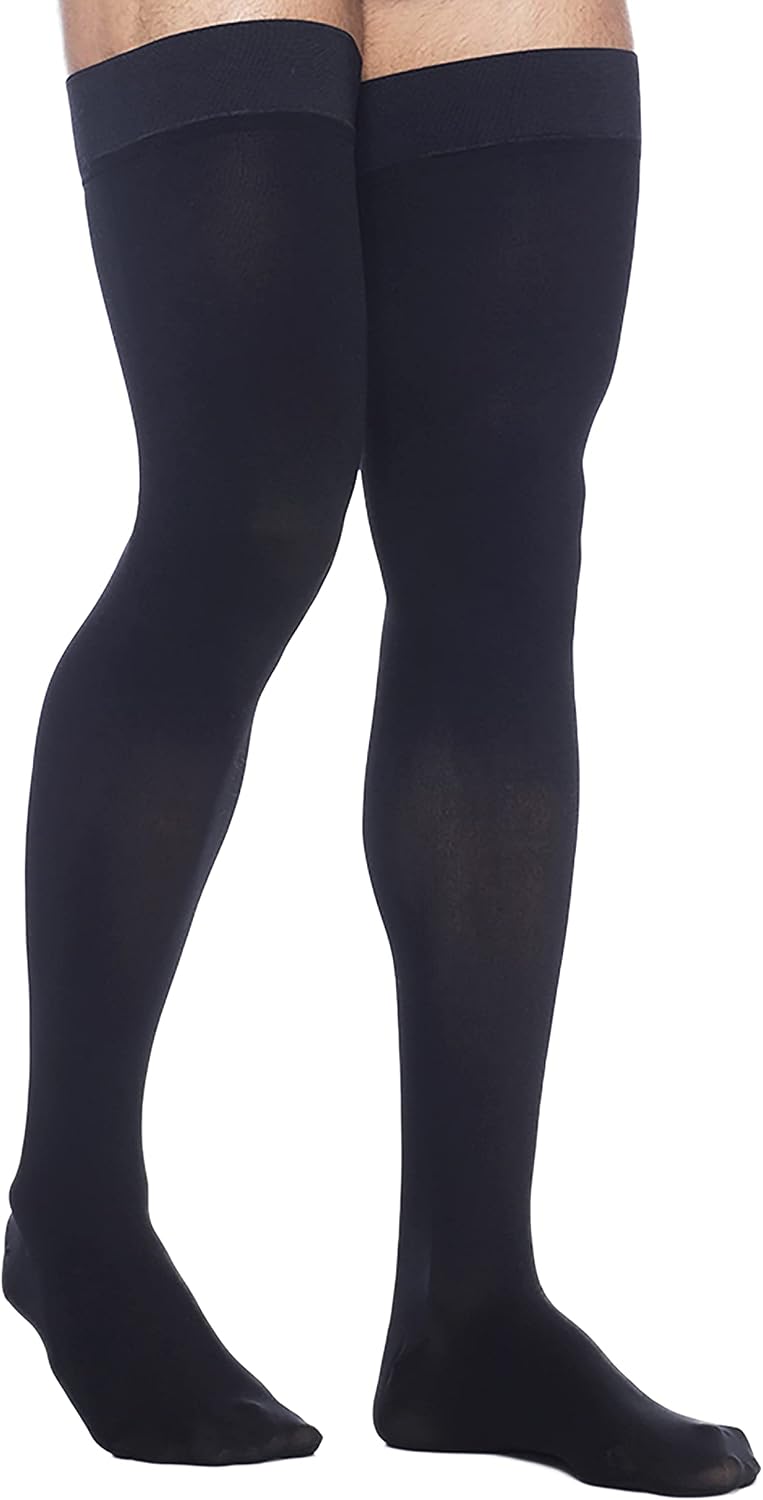 SIGVARIS Men’s DYNAVEN Closed Toe Thigh-Highs w/Grip-Top 20-30mmHg - Medium Long - Black
