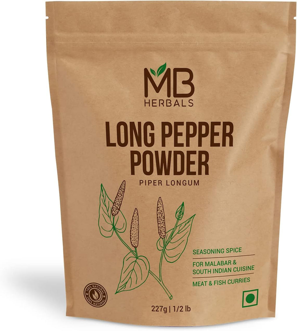 MB Herbals Long Pepper Powder 227g (Half Pound) | Piper longum | Seasoning for Meat Fish Malabar & South Indian Curries | Strong Aroma and Hotter than Black Pepper