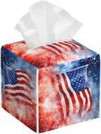 Tissue Box Cover America USA Flag 4th of July Square PU Leather Tissue Box Holder for Car Bathroom Bedroom Desk Tabletop Decor