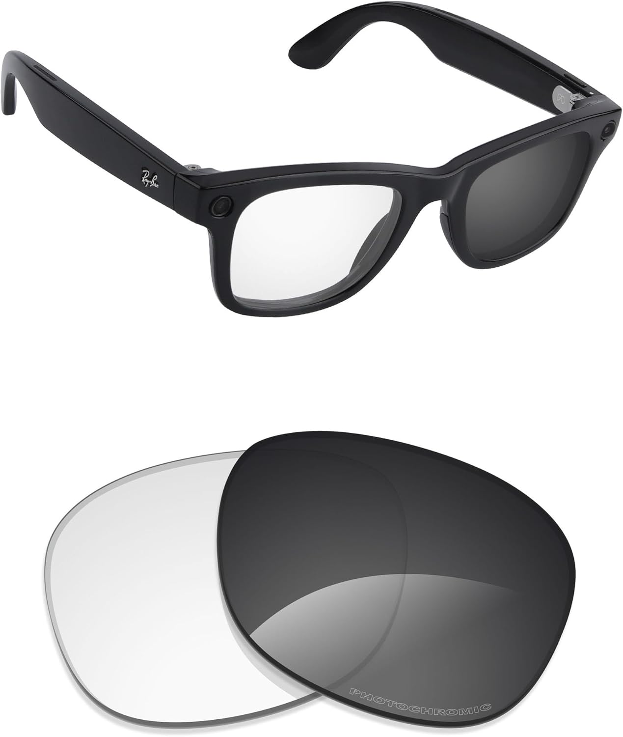 Alphax Transition Replacement Lenses for Ray-Ban Meta Wayfarer RW4008 / RW4012 53mm (Gen 2) Sunglasses | Precision Cutting