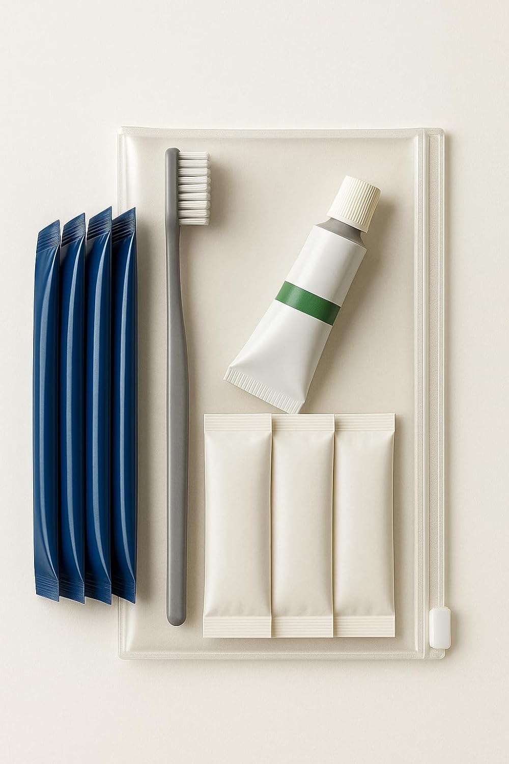 Travel Dental Care Kit with Toothbrush, Toothpaste, Floss Picks, & Mouthwash Packets - Portable Hygiene Set for Office, Gym, Hotels, & Emergencies
