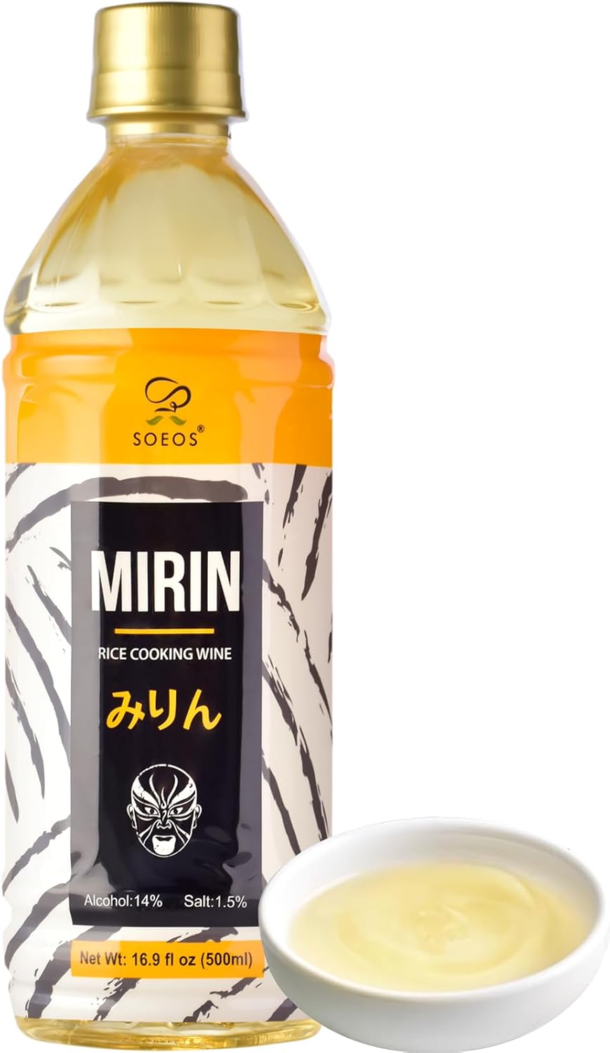 Soeos Mirin, Japanese Cooking Wine, 16.9 fl oz, Authentic Natural Sugar Sweet Rice Cooking Wine for Cooking, Condiments, Japanese Seasoning Sauces