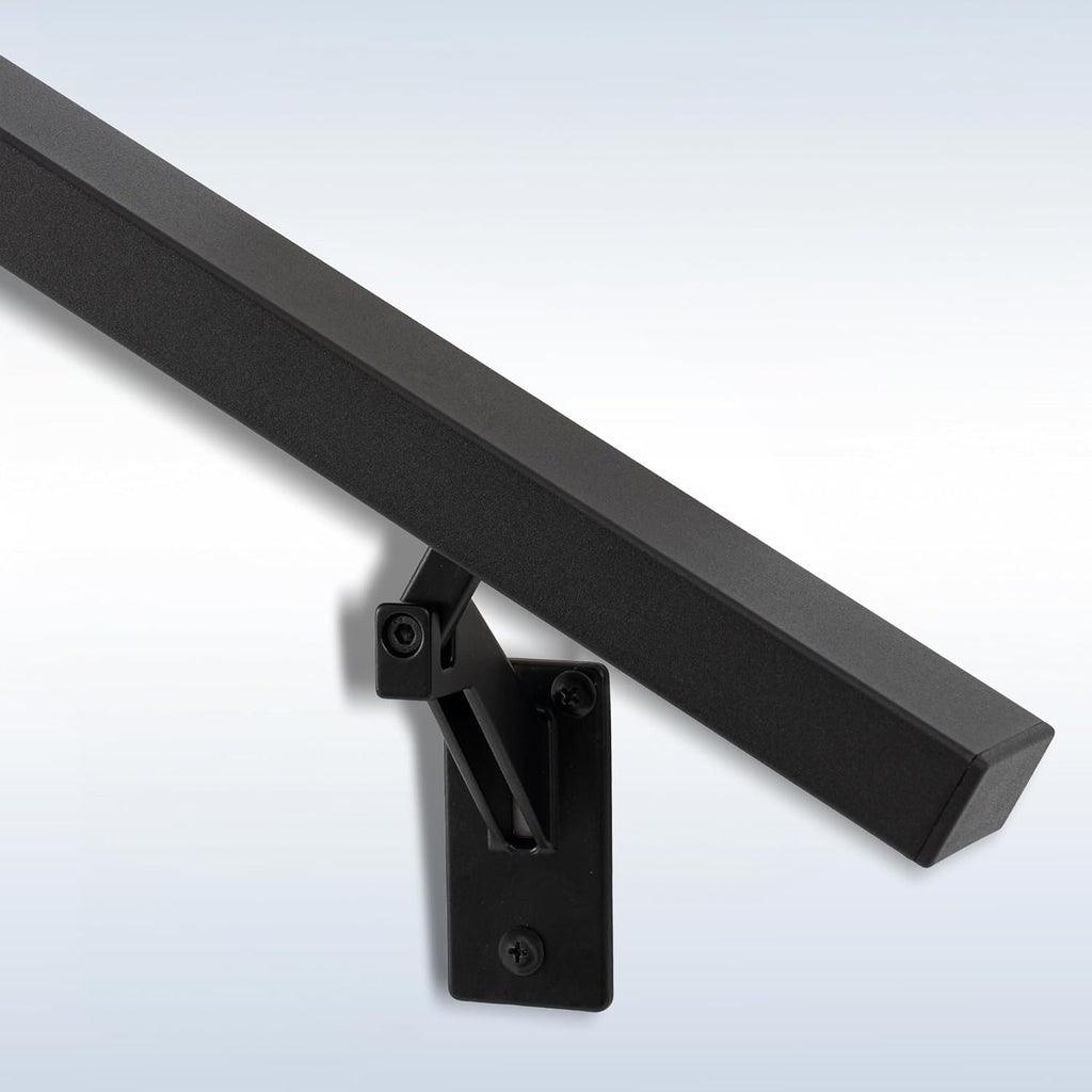 6FT Matte Black Handrails Kit for Indoor Outdoor Stairs，Modern Aluminum Handrail Set,2" X1" Grab bar,Adjustable 304 Stainless Steel Brackets Included，Rust Free