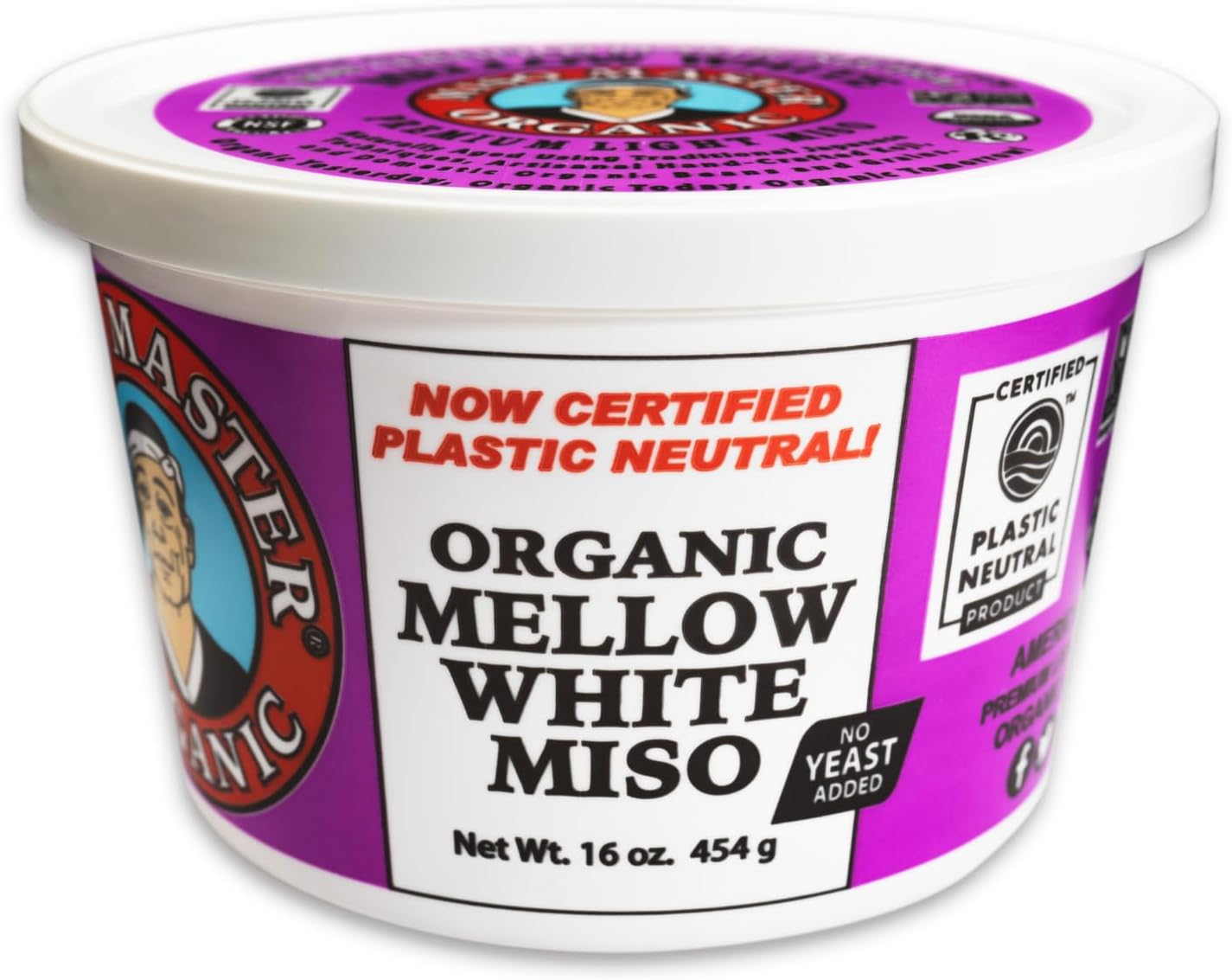 Miso Master Organic Mellow White Miso, Gluten-Free, Organic, Non-GMO, Vegan, Kosher, Vegan White Miso Paste, 16 oz tub