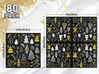 Whaline 80 Pack Christmas Paper Napkins 6.5 x 6.5" Xmas Tree Cocktail Napkins Disposable Black White Gold Party Beverage Napkins for Christmas New Year Winter Holiday Dinner Party Supplies