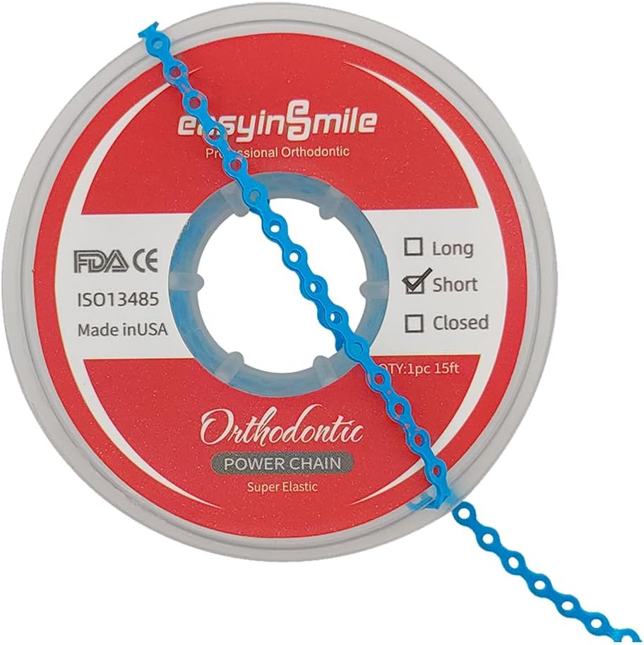 Easyinsmile Dental Orthodontic Spool Elastic Rubber Band Power Chains for Braces (Short, Blue)