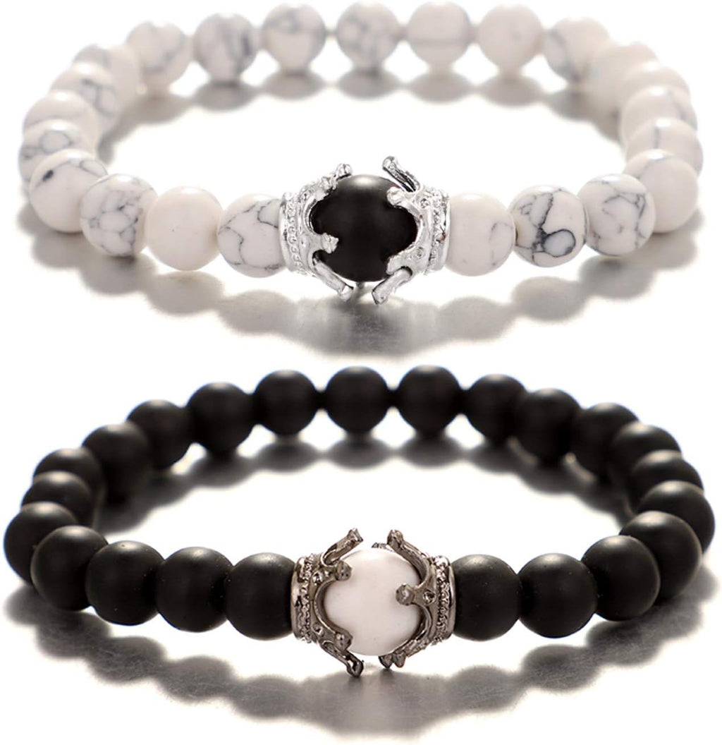 King&Queen Crown Distance Couple Bracelets His and Her Friendship 8mm Beads Bracelet
