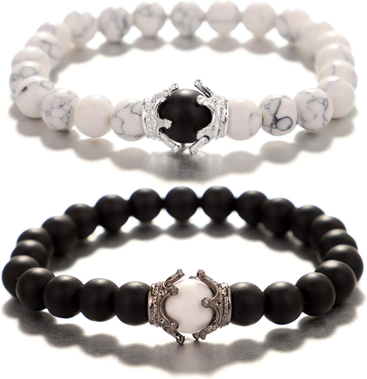 King&Queen Crown Distance Couple Bracelets His and Her Friendship 8mm Beads Bracelet