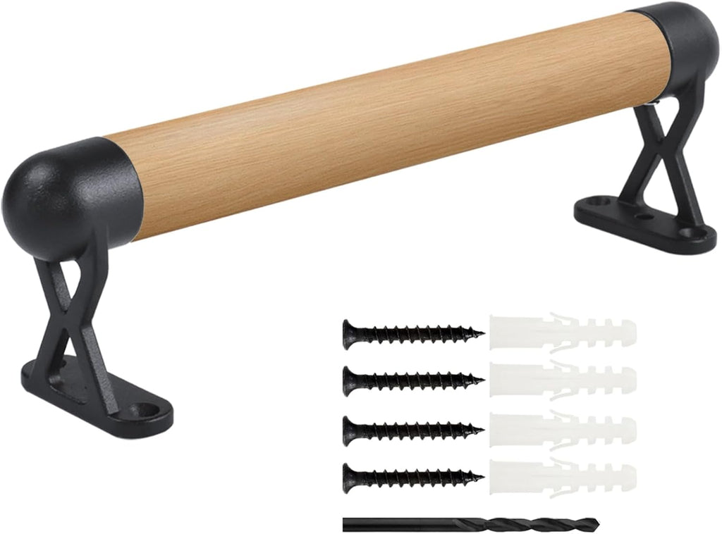 0.9Ft Wood Handrails for Indoor Stairs,Safety Non-Slip Stair Railing, Professional Pine Handrails Support Rod Complete Kit, Comfortable Barrier-Free Stair Handrail for Elderly（11‘’）