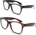 2 Pairs Deluxe Reading Glasses - Comfortable Stylish Simple Readers Magnification (1 tortoise 1 black, 2 x)