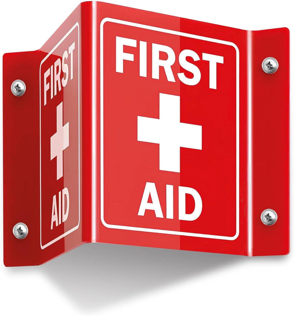 5”x 6” Acrylic First Aid Sign for Wall, 120 Mil Wall Mount First Aid 3D Projecting Sign Red, Pack of 1