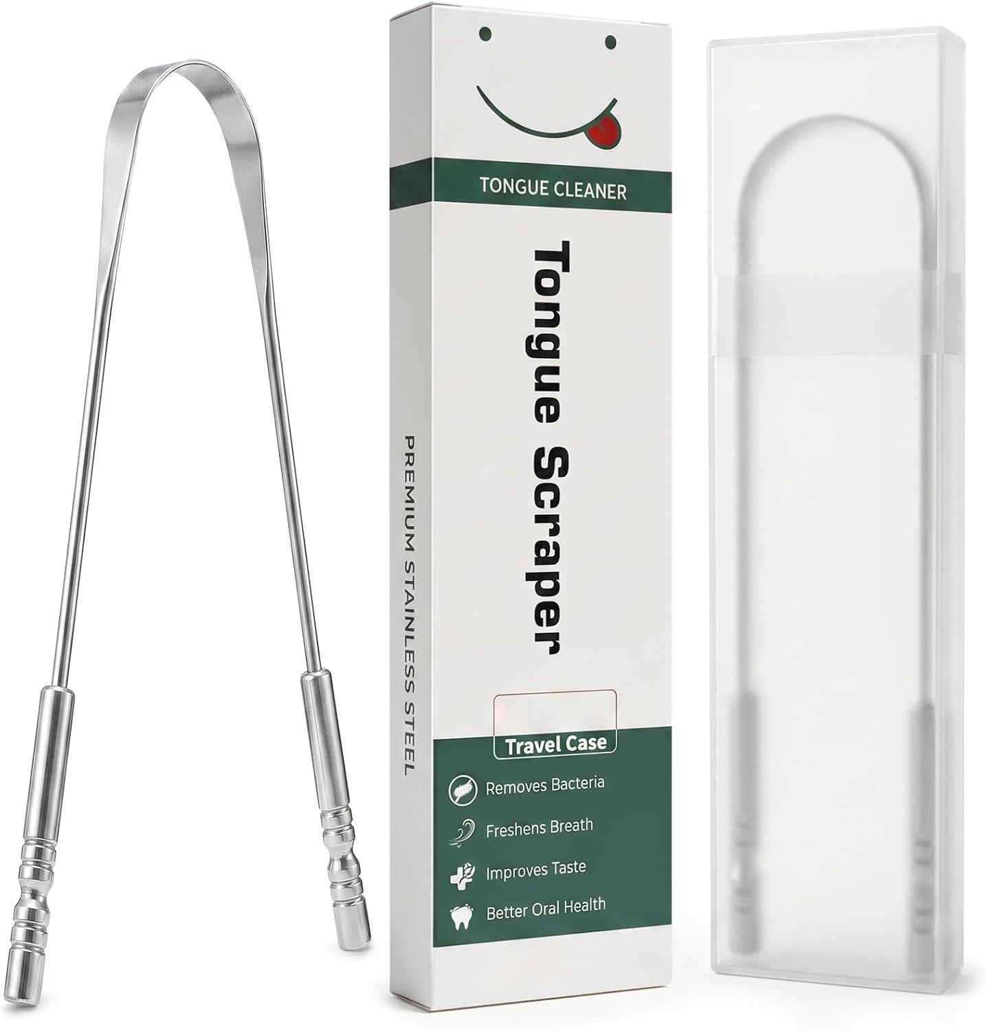 Tongue Scraper with Travel Case, Stainless Steel Tongue Cleaner for Daily Oral Care Routine, Easy to Use, Portable Design