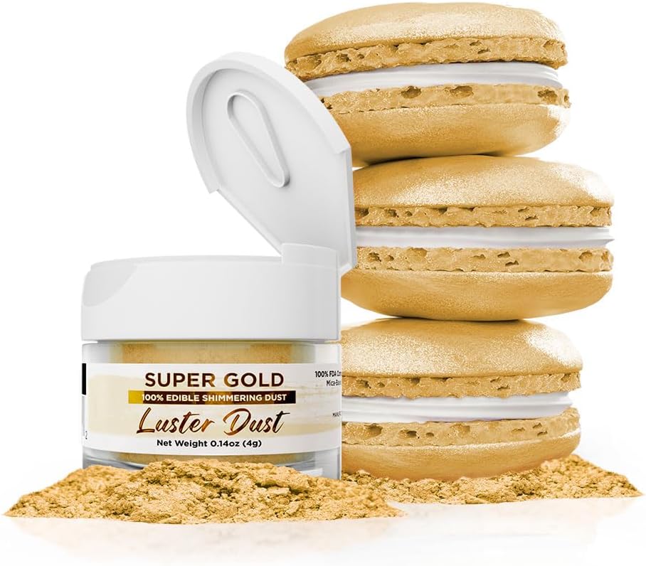 Luster Dust - Super Gold (4g 1x Jar) | Edible Vegan Dust & Paint for Cake Decorating, Ice Cream, Desserts, Cocktails and Beverages by Bakell