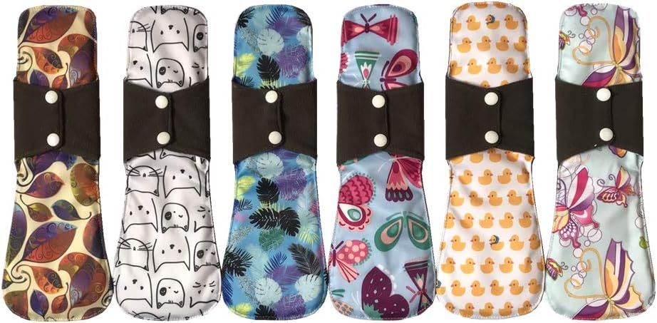 MUMBABY 6pcs 12 Inch (30.5cm) Heavy Flow Charcoal Bamboo Mama Cloth/Menstrual Pads/Reusable Sanitary Pads (Xinjiang Flower Group, 12inch)