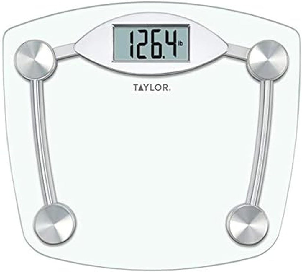Taylor Digital Bathroom Scale, Body Weight Scale, Instant On and Off, 400 lb Capacity, Sturdy Clear Glass with Chrome-Finish Base