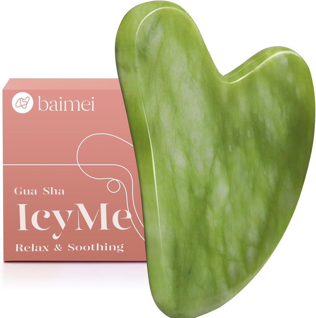 BAIMEI IcyMe Gua Sha Facial Tools Face Massager for Skin Care, Relaxation and Reduce Wrinkles Puffiness Skin Care Tools, Self Care Gift for Men Women - Green
