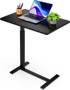 Overbed Bedside Table with Hidden Casters, Adjustable Pneumatic Mobile Laptop Computer Standing Desk, Rolling Laptop Table, Movable Overbed Table Hospital Home Use, Black