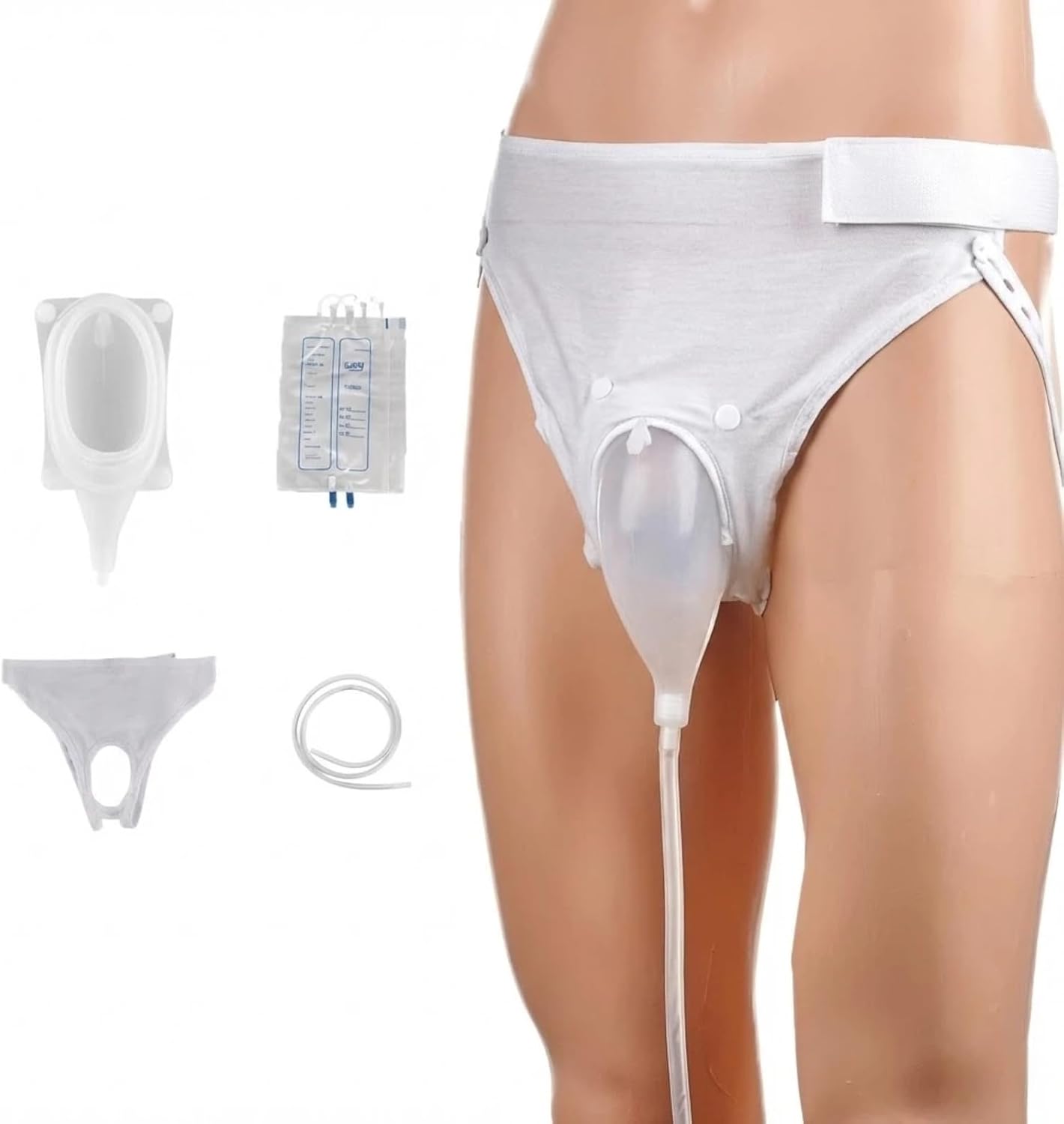 Urinals for Men – Wearable External Condom Catheters for Elderly Age 80 Incontinence Male, Urine Collection System Nighttime Spill-Proof with 2 Urine Collection Bags – Men's Urinary Drainage Device