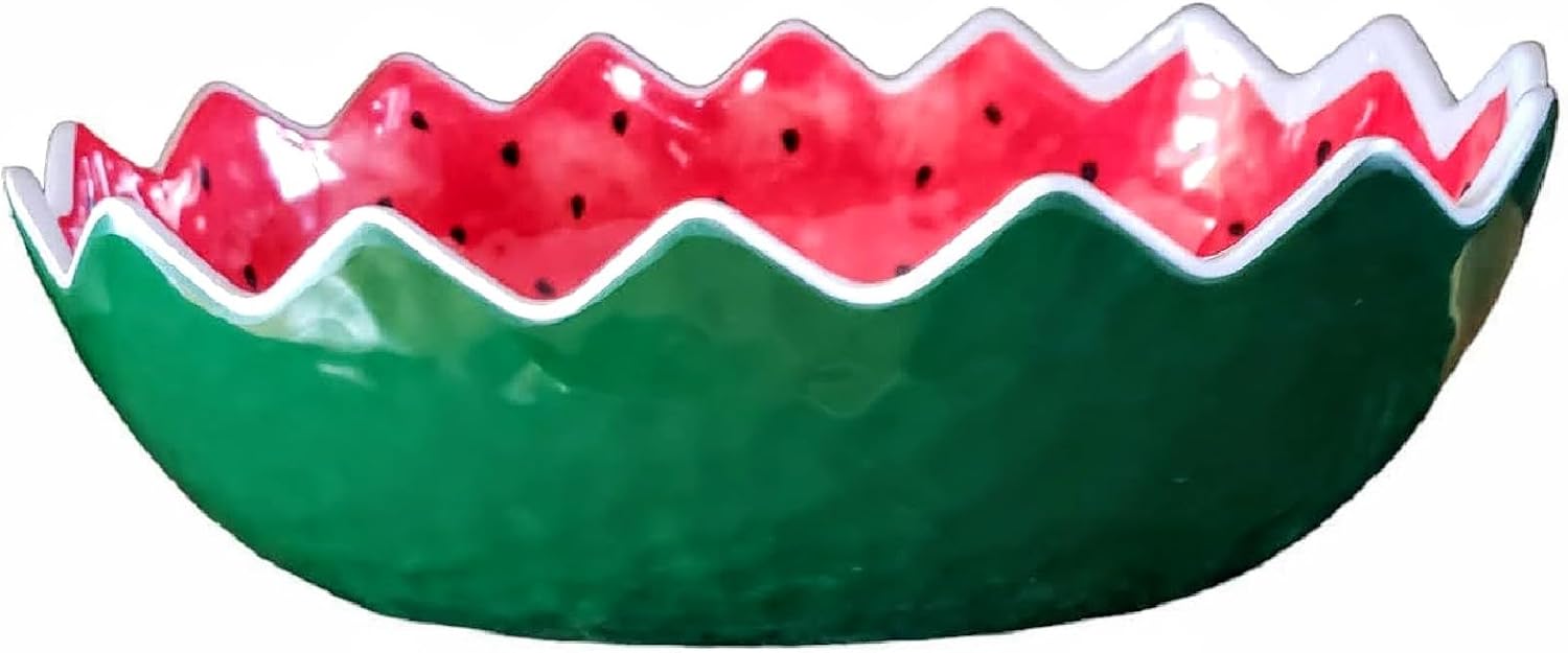 Generic Melamine Plastic Watermelon Medium Size Salad Serving Bowl - Light Weight - 12 x 9 x 4 Green and Watermelon Colors