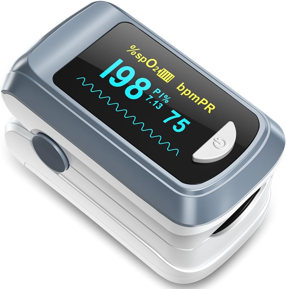 HealthTree JKS50B Fingertip Pulse Oximeter Blood Oxygen Saturation Monitor Pulse Ox, Heart Rate and Fast Spo2 Reading Oxygen Meter with OLED Screen Included Lanyard and 2 X AAA Batteries