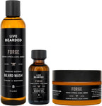 Live Bearded 3-Step Beard Grooming Kit - Wash, Oil and Butter - Made in the USA - All-Natural Ingredients with Shea, Jojoba - Growth Support | Forge Scent - Hinoki Cypress, Clove, Amber