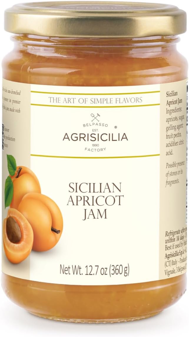 Agrisicilia Sicilian Apricot Jam – Authentic Italian Fruit Preserve, Made in Sicily, 12.7 oz (360 g) Glass Jar