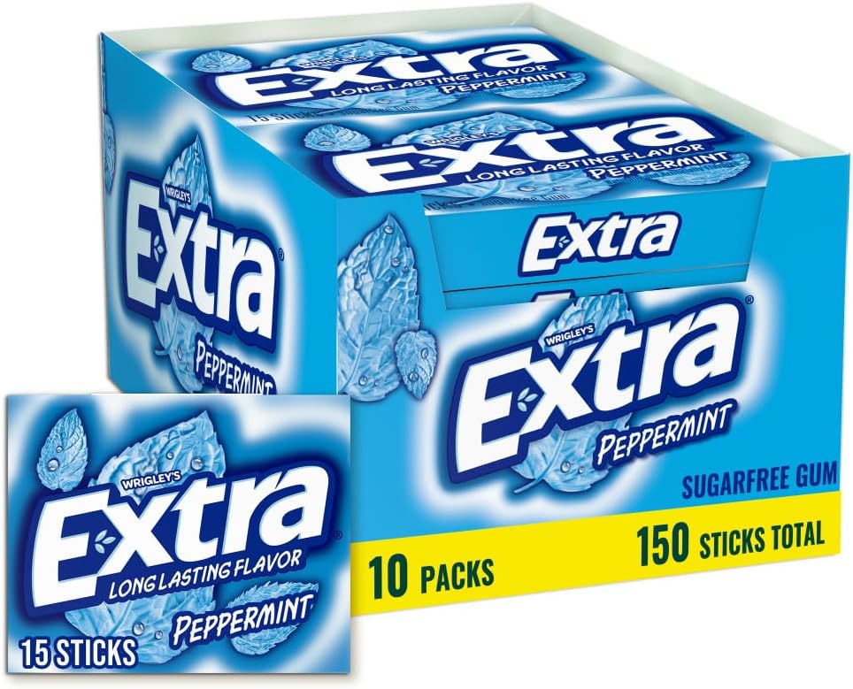 EXTRA Gum Peppermint Sugar Free Chewing Gum Bulk Pack, 15 Stick (10 Pack)