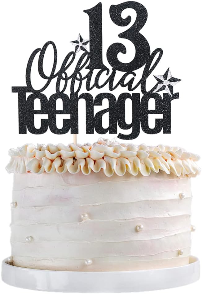 13 Official Teenager Cake Topper, 13th Birthday Cake Topper, Hello 13 Cake Topper, Cheers to 13 Years, Boy Girl 13th Birthday Party Cake Decoration (black)