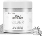Silver Edible Luster Dust 10 Grams, Food Grade Cake Luster Dust Tasteless Dessert Dusting Powders for Baking Cherrysea Food Coloring Powder for Cupcakes, Cake Pops,Fondant,Chocolate, Candy