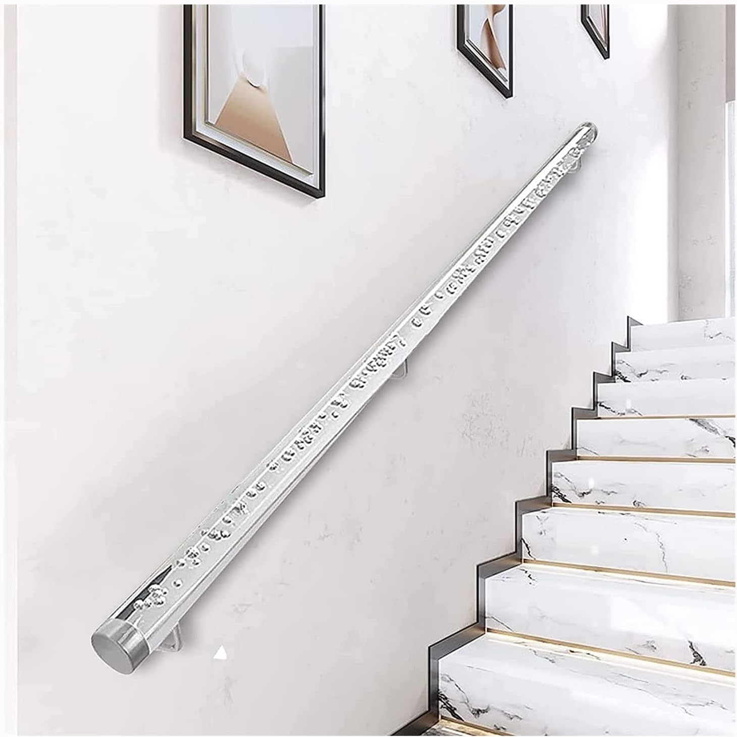 Modern Acrylic Handrail for Stairs - Wall-Mounted Crystal Shape Railing, Non-Slip Clear Bubble Grab Bar for Dance Studios and Villas