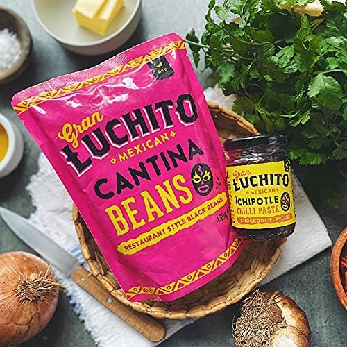 Gran Luchito Mexican Cantina Black Beans 15oz (Pack Of 6) - Vegan - Fat Free - Non GMO - Microwavable Pouch