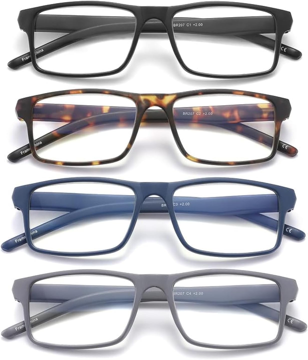 4 Pack Reading Glasses Blue Light Blocking for Men Women, Rectangular Frame Computer Readers with Spring Hinge, Anti Eyestrain/UV Ray Eyeglasses 1.75x