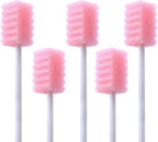 100 Pcs Disposable Mouth Swabs Sponge, BVN Oral Swabs, Oral Care Swabs Disposable, Mouth Swabs, Unflavored and Sterile Disposable Dental Swabsticks for Mouth Cleaning, Sawtooth-Shaped Pink.
