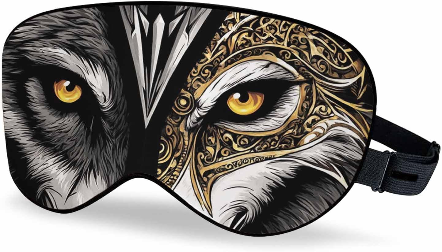 Wolf Sleep Eye Mask Watercolor Wolf Face Animal Men Women Sleep Mask with Adjustable Strap Eye Cover Eye Shade for Travel, Nap,Meditation