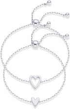 PAVOI 14K Gold Plated Matching Heart Charms Solitaire Bracelet Set for Women | Adjustable Valentines Day Love Friendship Two Bracelet Pack