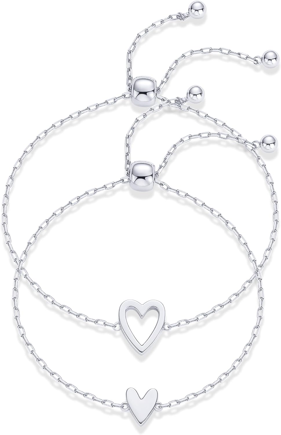 PAVOI 14K Gold Plated Matching Heart Charms Solitaire Bracelet Set for Women | Adjustable Valentines Day Love Friendship Two Bracelet Pack