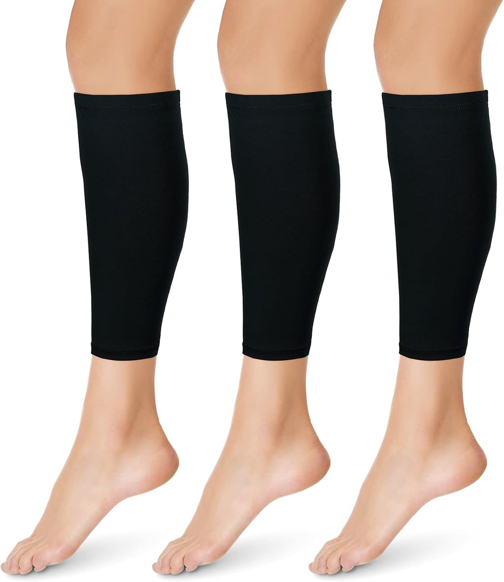 3 Pairs Calf Compression Sleeves for Men And Women Football Leg Sleeve Footless Compression Sock for Running Athlete Cycling (Black, Medium)