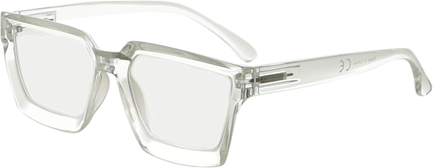 Eyekepper Multifocus Progressive Computer Readers Women - Noline Trifocal Reading Glasses Blue Light Filter Oversize Frame (Transparent)