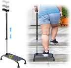 Stair Climbing Assist Cane for Seniors, Stair Lifts Walker Elderly, Mobile Half Step Aid Stair Helper, Adjustable 4 Prong Standing Quad Cane Large Base, Portable Walking Stick for Stability
