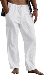 Gafeng Mens Linen Pants Yoga Beach Loose Fit Casual Elastic Waist Drawstring Summer Harem Baggy Trousers with Pockets