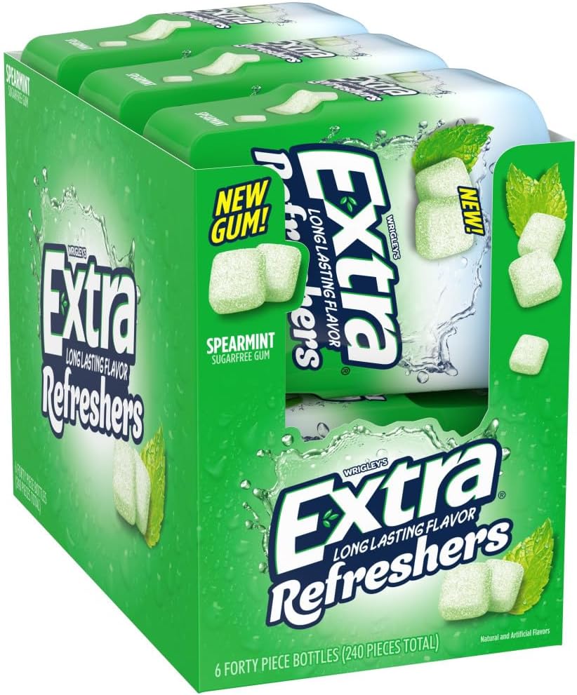 EXTRA Refreshers Spearmint Chewing Gum, 40 Pieces (Pack of 6)