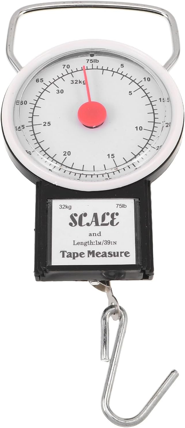 VALICLUD Portable Hanging Fishing Scale 32kg Mechanical Spring Scale with Hook Handheld Luggage and Small Animal Weighing Tool for Travel and Outdoor Use