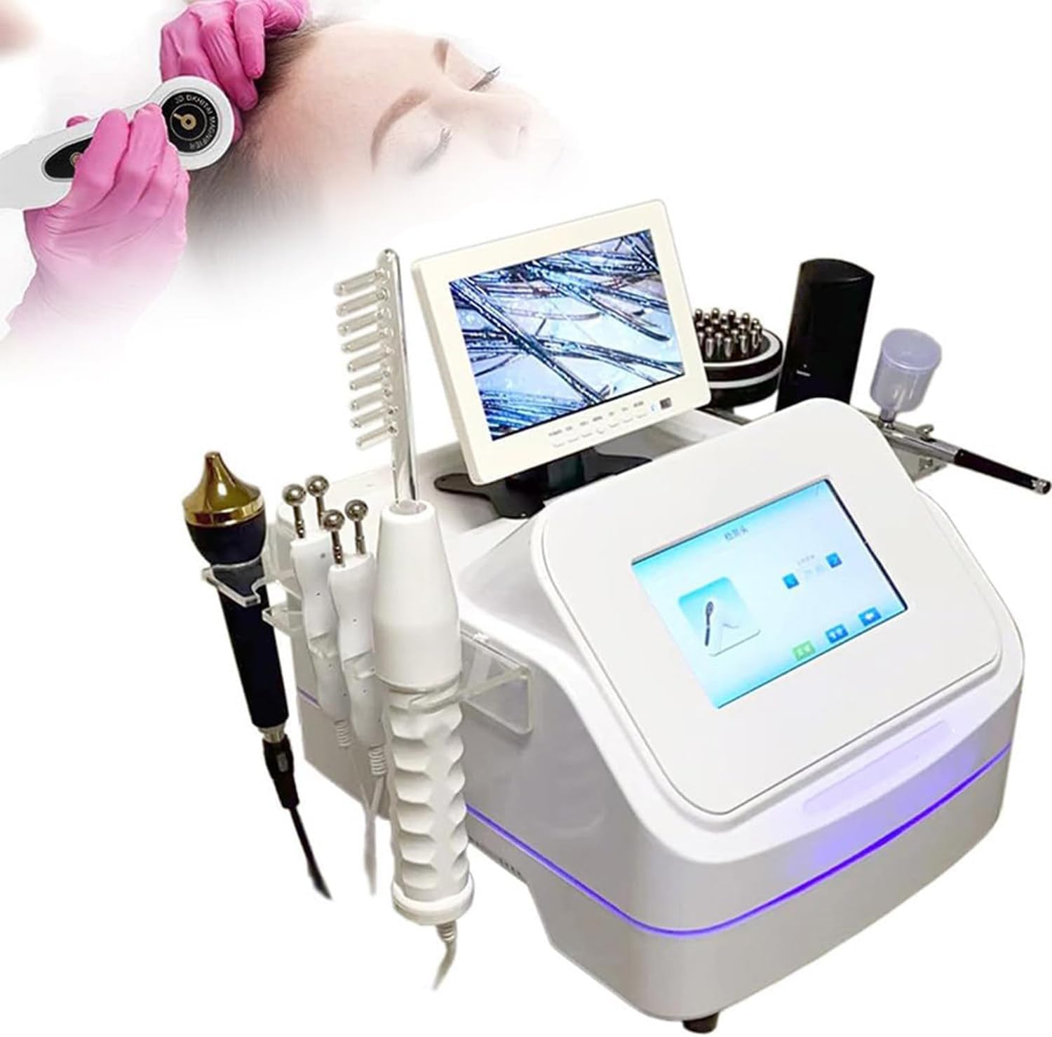 Hair Analyzer for Skin Diagnosis, 7 Inch Scalp Detector, Multifunctional Hair Follicle Analysis Machine, with 7 Handles